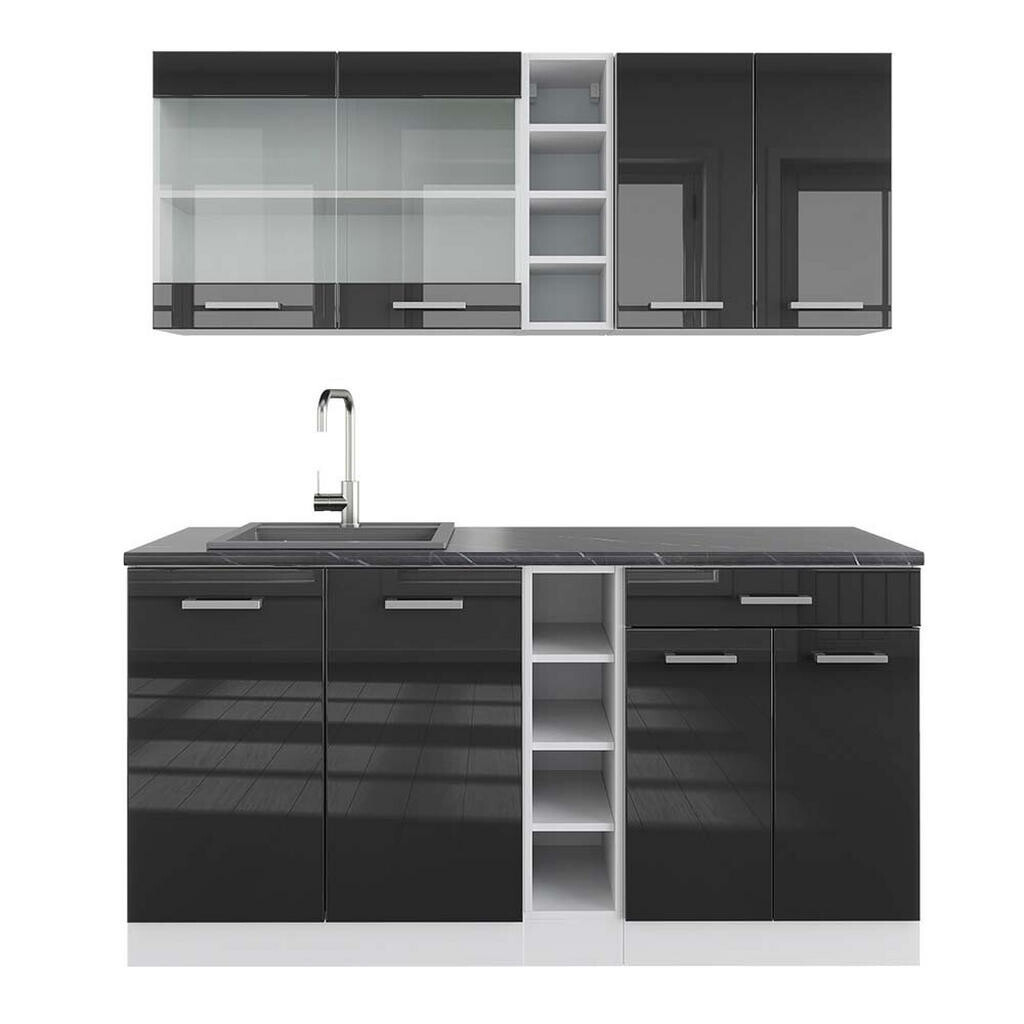 Vicco JEDNOTKOVÁ KUCHYNĚ R-Line Antracitový vysoký lesk/bílá 160 cm , PD Antracit