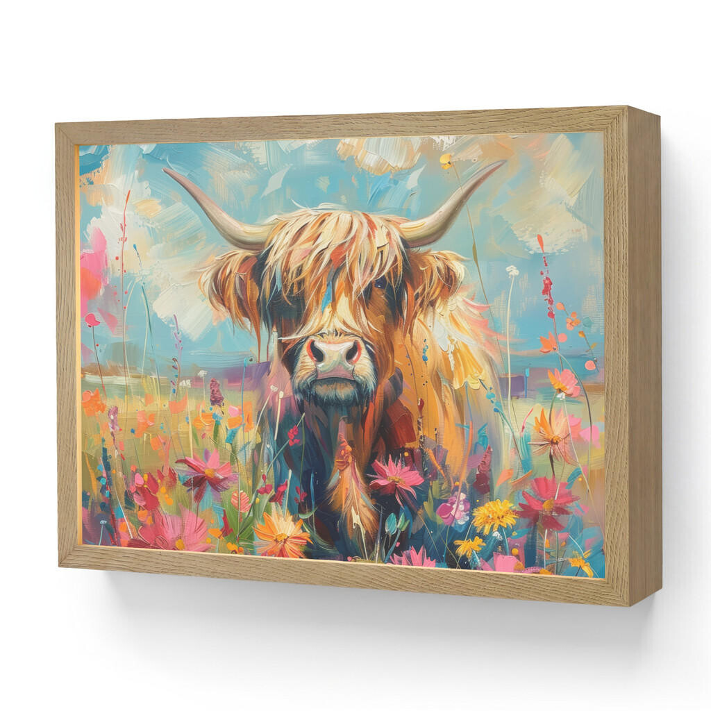 OnlyWow NÁSTĚNNÁ LAMPA S AKUMULÁTOREM Skotský horal - Příroda - Barevné - Květiny 40x30 cm