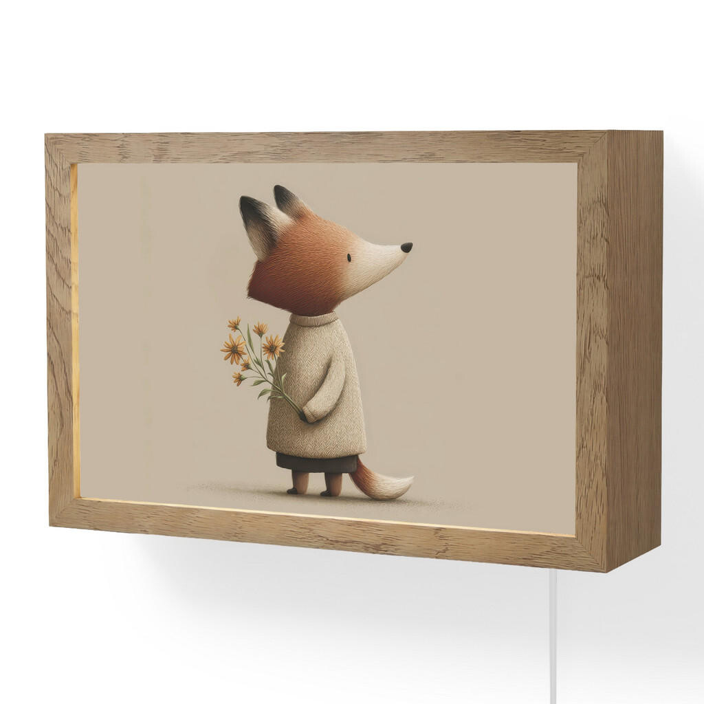 OnlyWow NÁSTĚNNÁ LAMPA Liška - Žluté květy - Minimalistický 30x20 cm