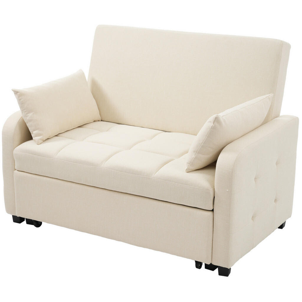 OKWISH ROZKLÁDACÍ pohovka 127/75/94 cm béžová z bavlny a lnu s polohovatelným opěradlem