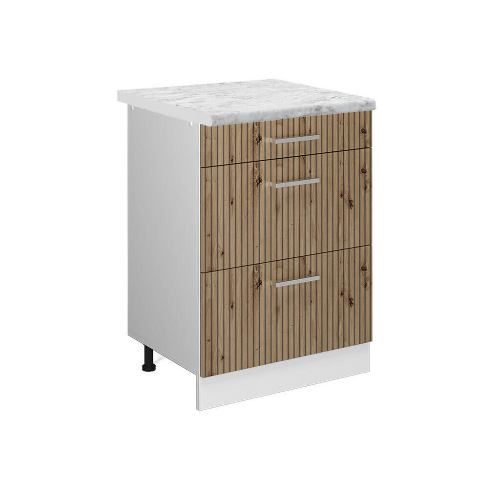 Vicco SPODNÍ SKŘÍŇKA KUCHYŇSKÉ LINKY R-Line Řemeslný dub 60 cm se zásuvkami a pracovní deskou
