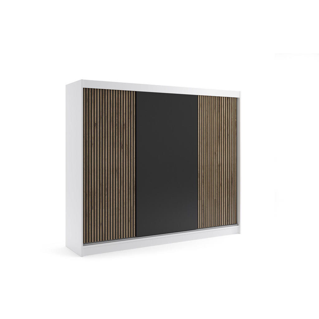 ALTDECOR ŠATNÍ SKŘÍŇ VILAN s lamelami/LED – 250 cm – bílá | dub wotan