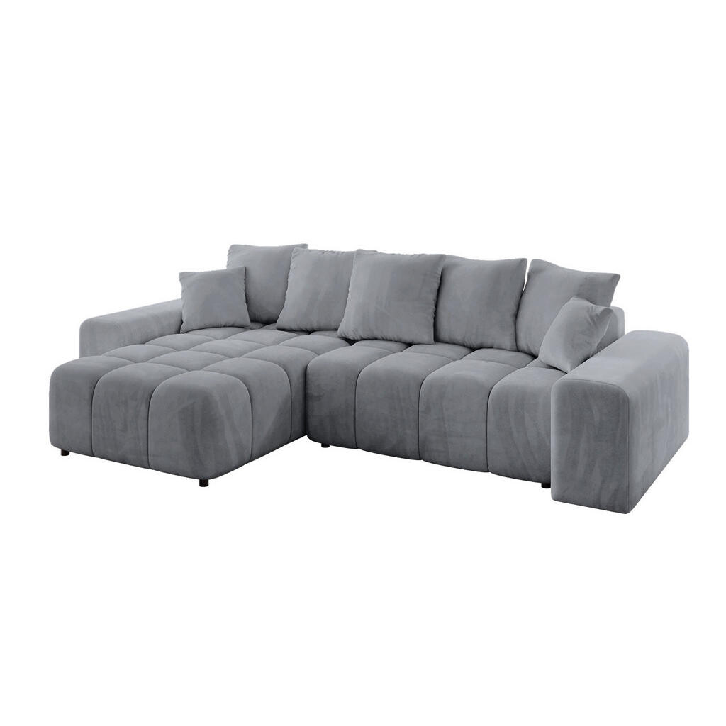 ALTDECOR ROHOVÁ SEDACÍ SOUPRAVA s otomanem vlevo ENIL-L 297x189x68 světle šedý velur