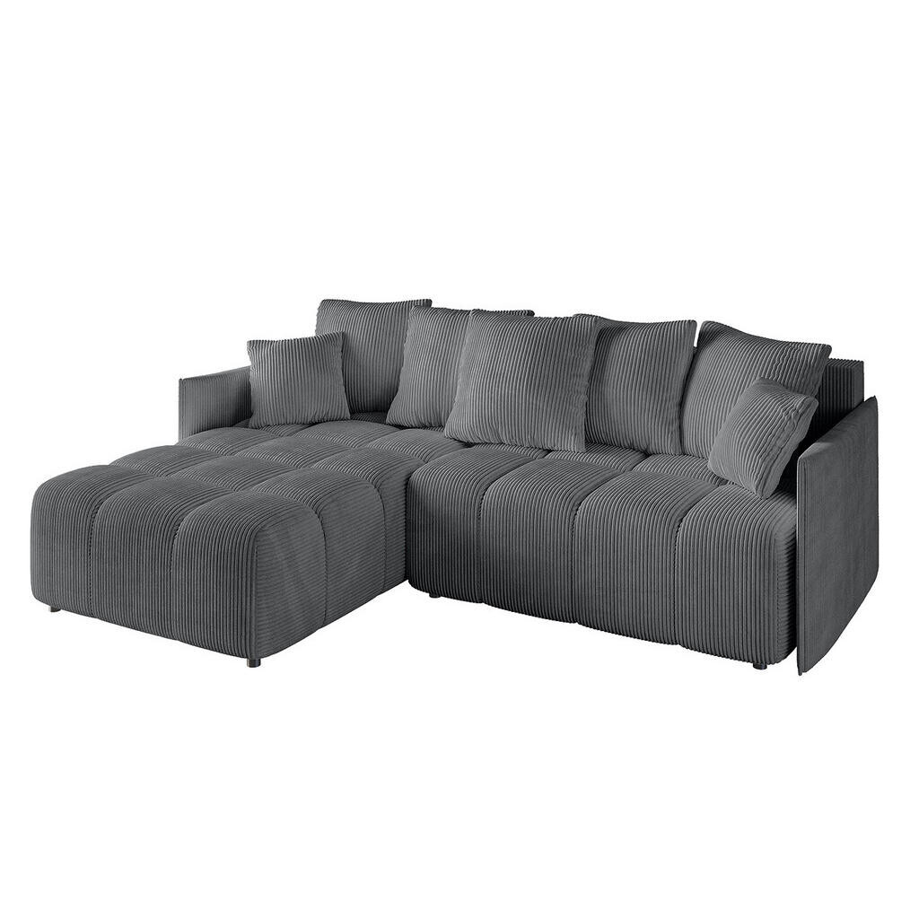 ALTDECOR ROHOVÁ SEDACÍ SOUPRAVA s otomanem vlevo LONLI-L 251x189x68 tmavě šedý manšestr