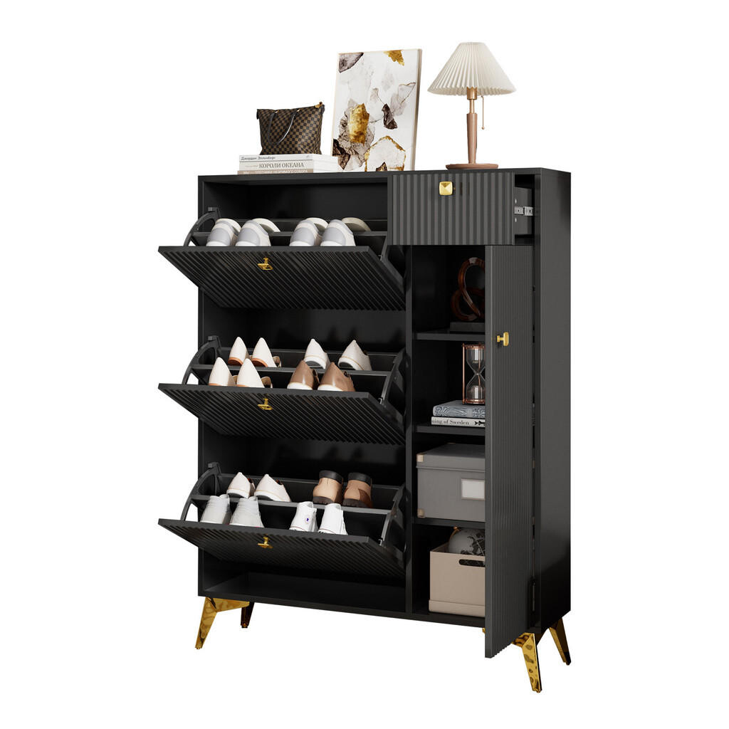 FLIEKS BOTNÍK Černý 3 Výklopy Zásuvka Dvířka 90x25x121cm