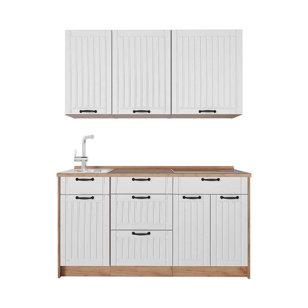 Vicco JEDNOTKOVÁ KUCHYNĚ Fame-Line, Bílý venkovský dům/Zlatý mocný dub, 150 cm, PD Dub