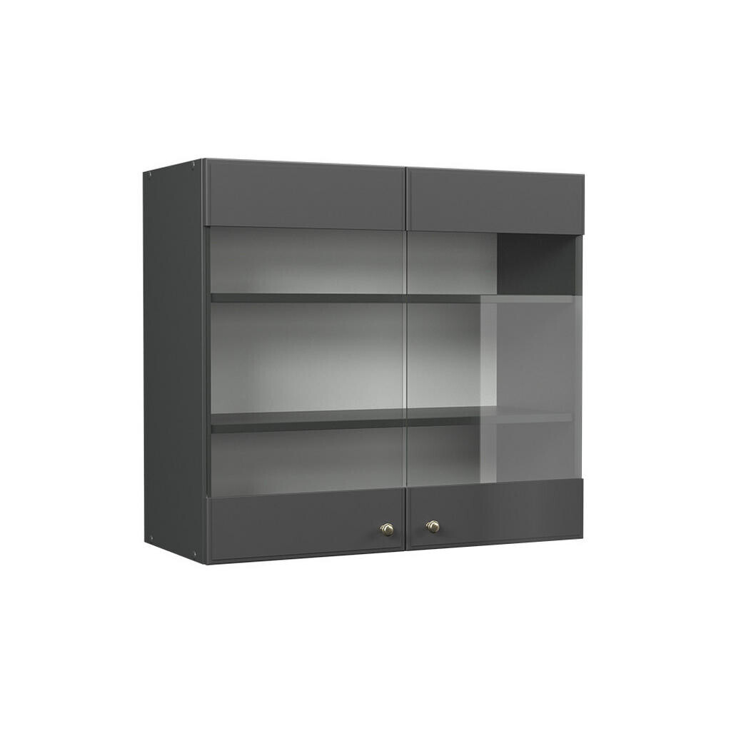 Vicco SKLENĚNÁ KUCHYŇSKÁ SKŘÍŇKA Fame-Line Anthrazit-Gold Landhaus 80 cm