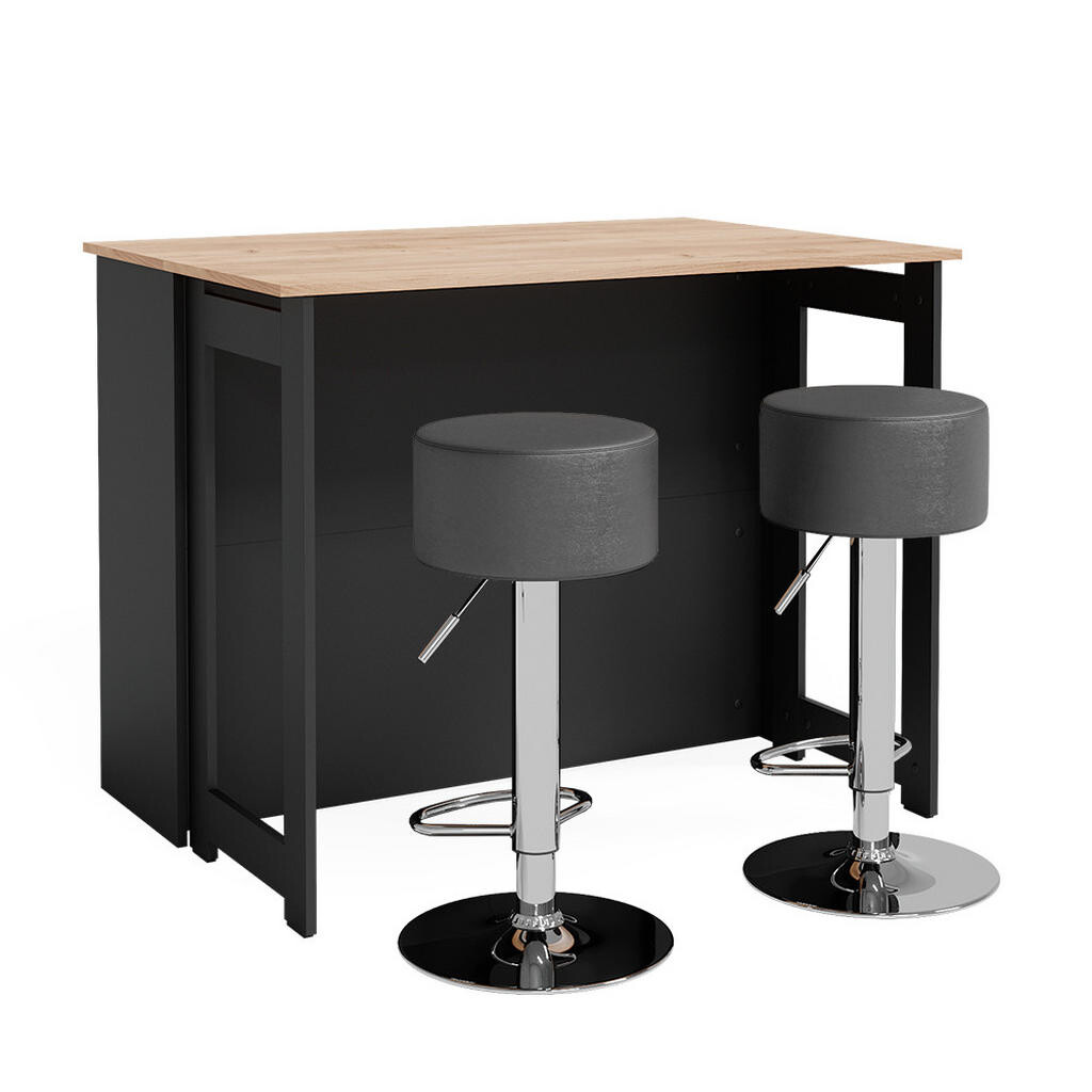 Vicco BAROVÝ STŮL Dominic Zlatý dub power/antracit 116 x 37 cm se 2 barovými stoličkami