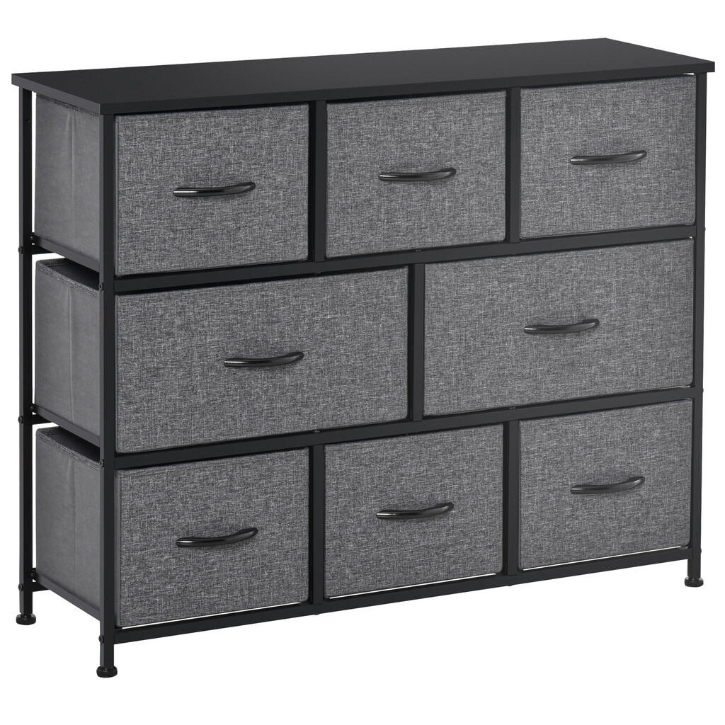 HOMCOM KOMODA s 8 látkovými zásuvkami, moderní design, tmavě šedá