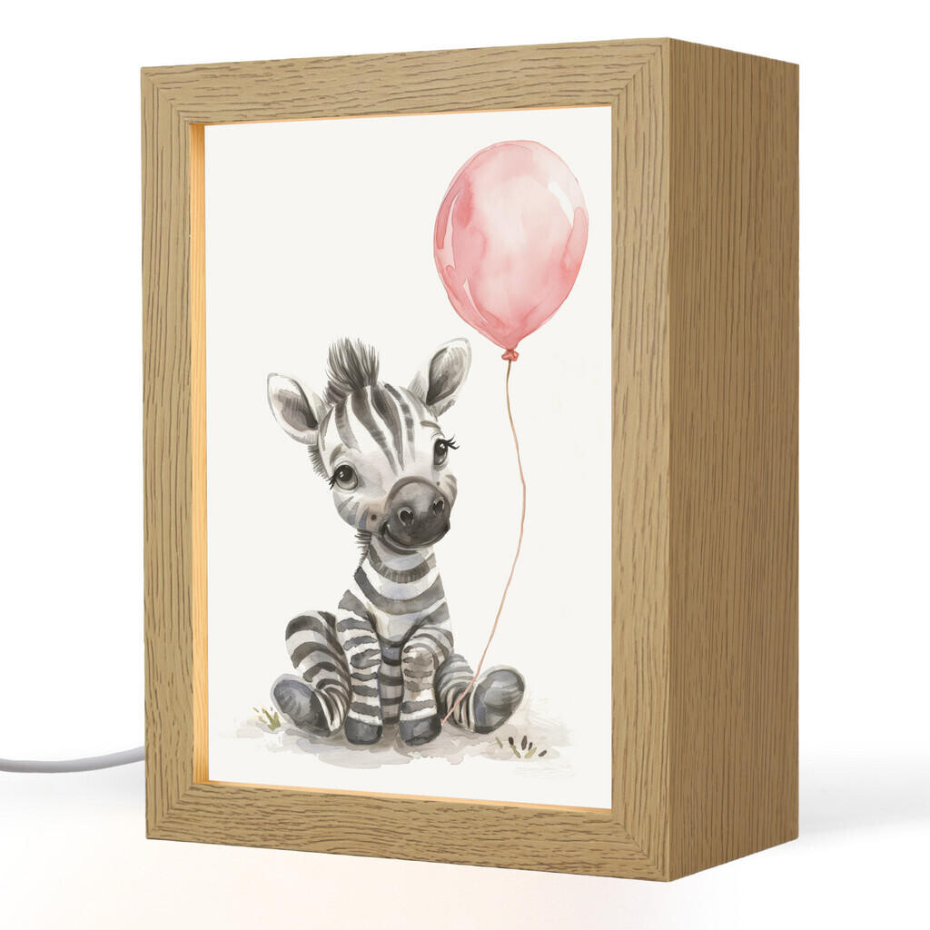 OnlyWow NOČNÍ LAMPIČKA Zebra - Dítě - Zvířata - Růžový balónek 15x20 cm