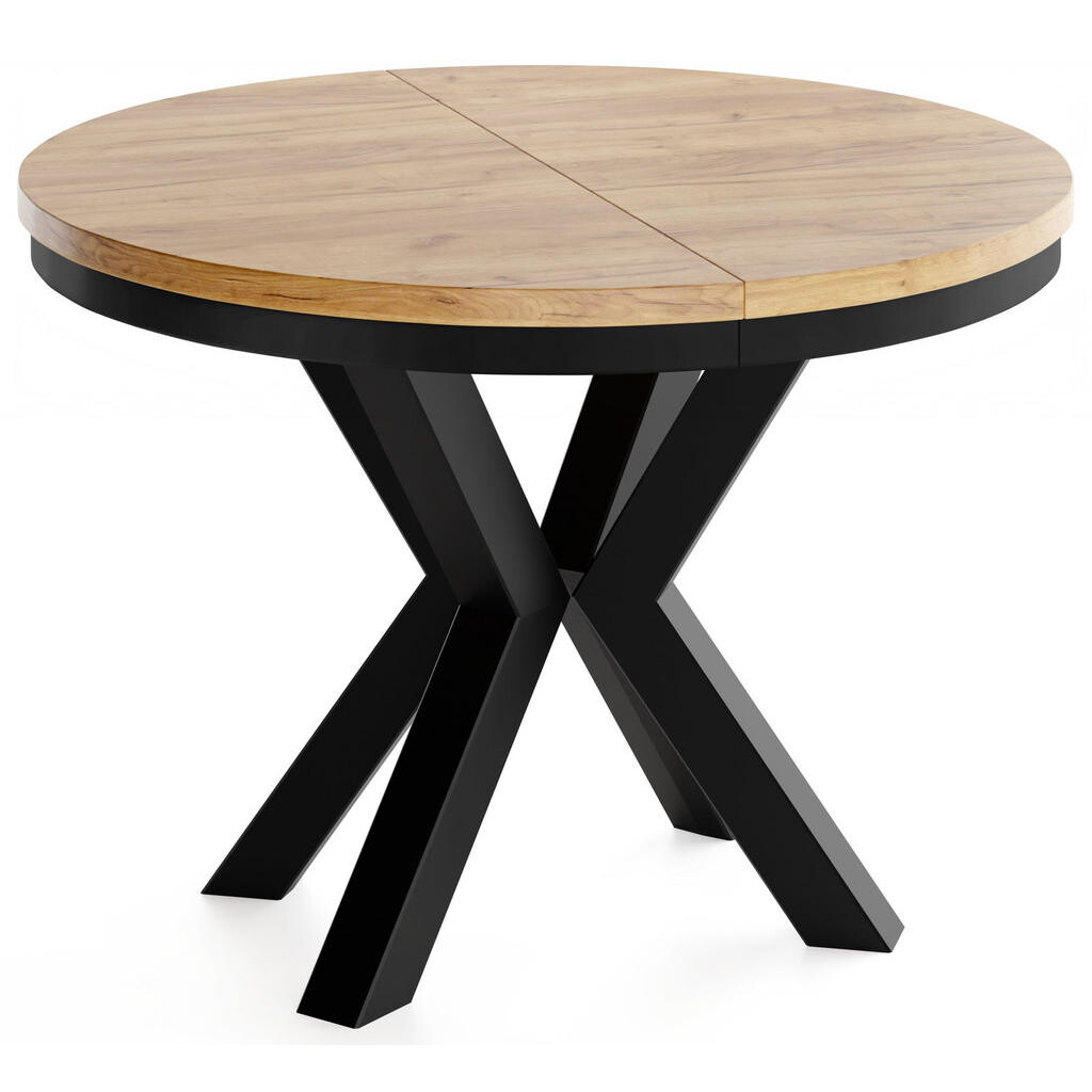 WFL GROUP JÍDELNÍ STŮL Clara Kulatý Rozkládací Industriální s Černámi Kovovými Nohami, Dub Craft Hnědý 100-200/100/76 cm
