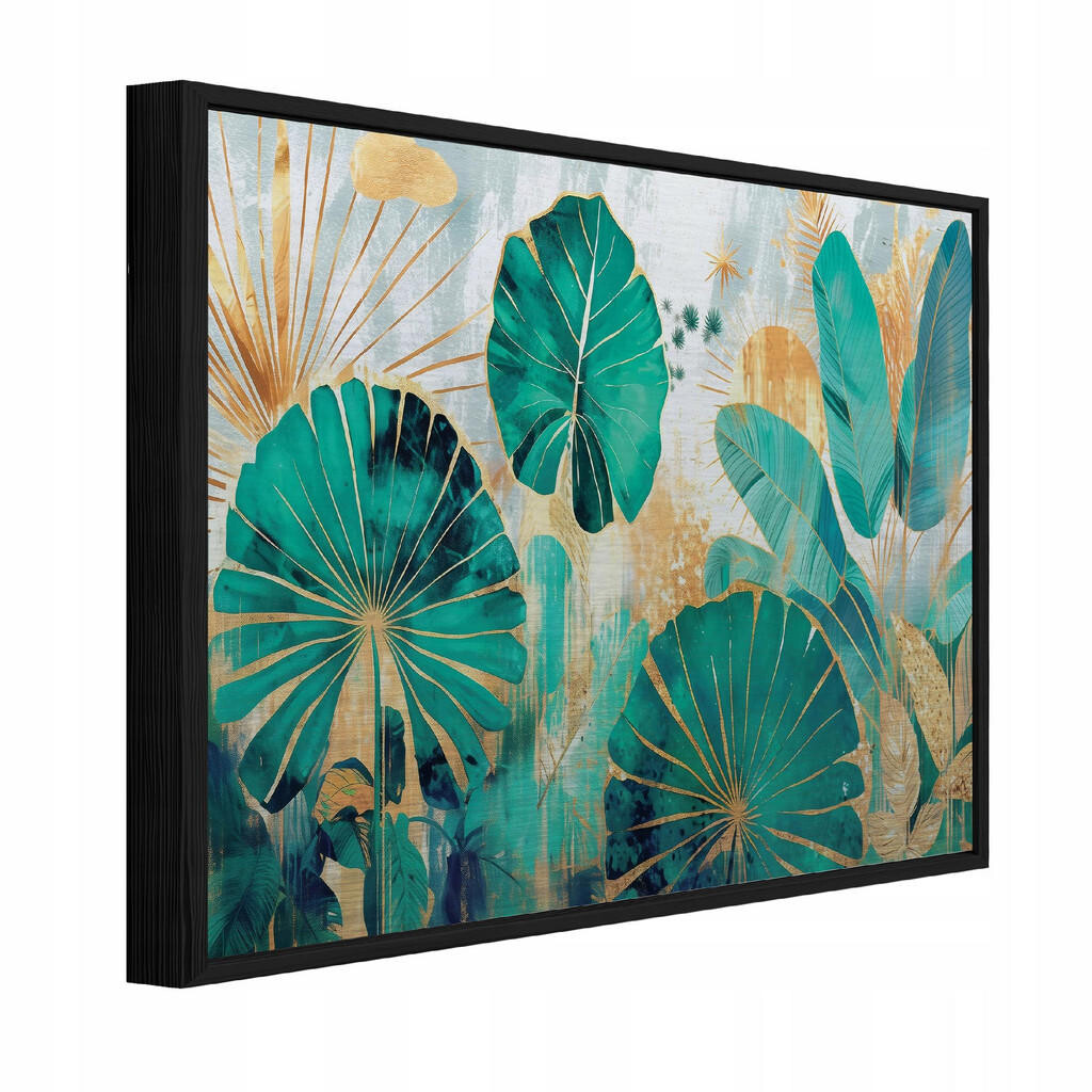 Wallarena ZARÁMOVANÉ obrazy listy džungle zelená 120x80 cm