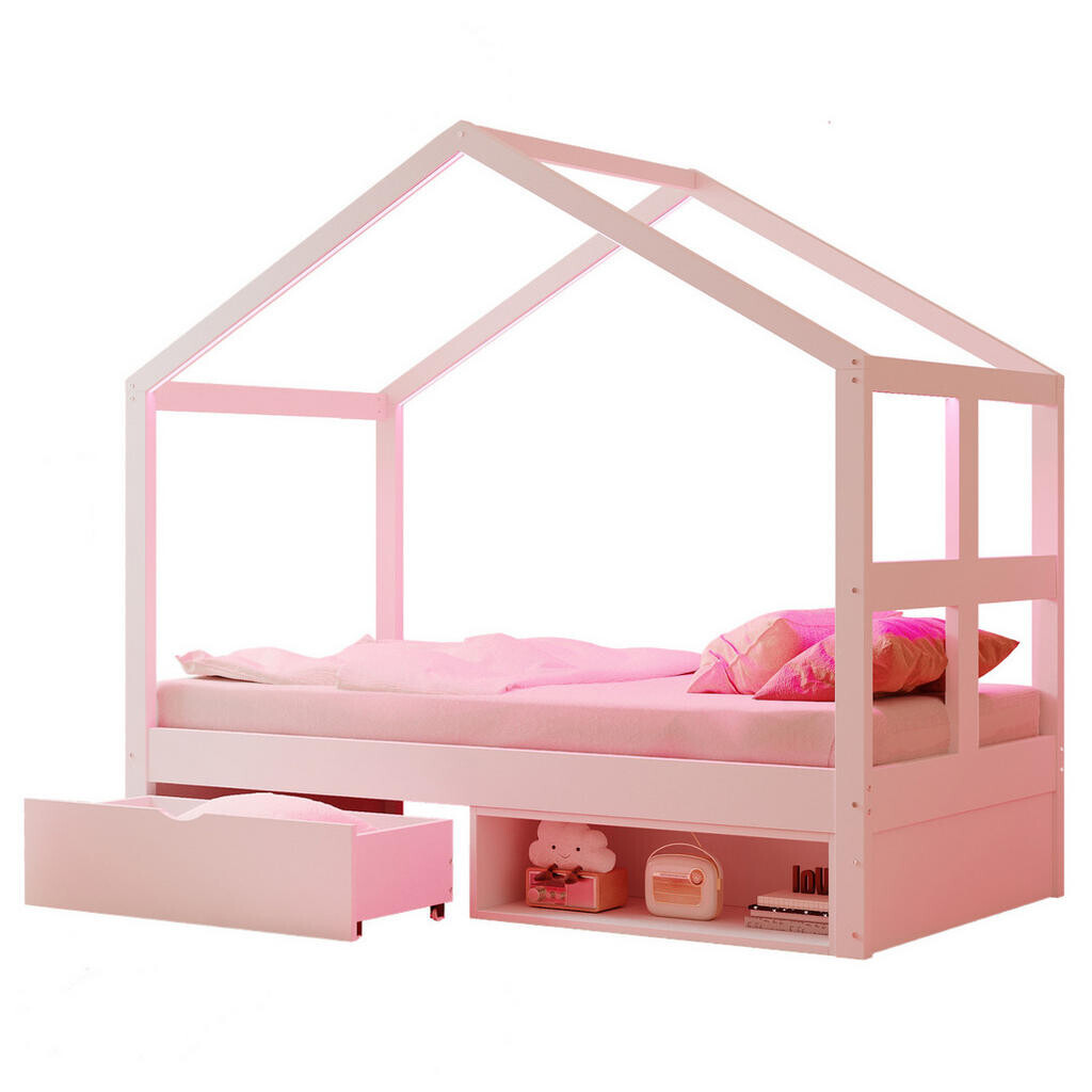 Redom POSTEL 90/190 cm s úložnou zásuvkou, botníkem a LED osvětlením, Bílá