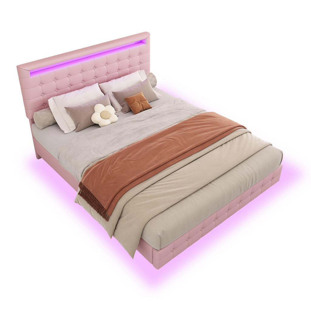 FLIEKS NÍZKÁ POSTEL 140x200 Růžová PU LED Čelo