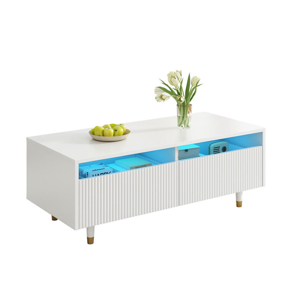 OKWISH KONFERENČNÍ stolek 110/50/40 cm bílý z MDF se 2 zásuvkami a LED osvětlením
