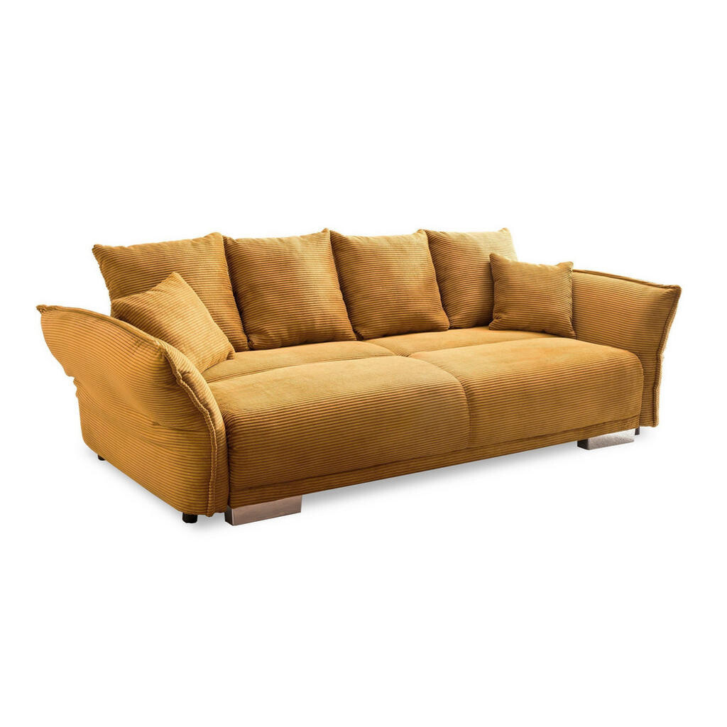 luma-home BIG-SOFA s funkcí rozkládání, úložný prostor pod sedákem, pružinová výplň, 242 × 131 × 90 cm (Š×H×V), kordová látka v barvě zlaté okrové žlu