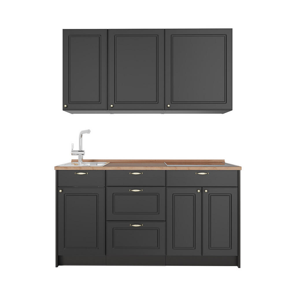 Vicco JEDNOTKOVÁ KUCHYNĚ Fame-Line, Anthrazit-Gold Landhaus/Antracit, 150 cm, PD Dub
