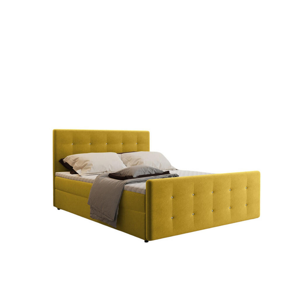 Kaiser Möbel KONTINENTÁLNÍ POSTEL s úložným prostorem, matrací a topperem AMOR Žlutá 180x200 cm H2-Pocket