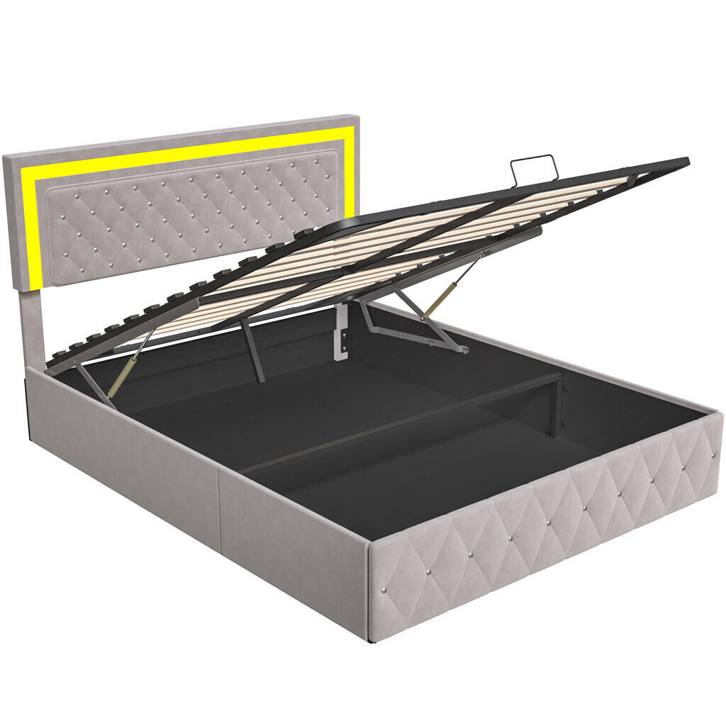SHOPENTRA ČALOUNĚNÁ postel 160x200 béžová sametová hydraulická úložná LED