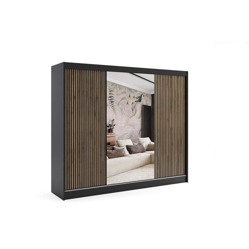 ALTDECOR ŠATNÍ SKŘÍŇ VILAN s zrcadlem – 250 cm – černá | dub wotan