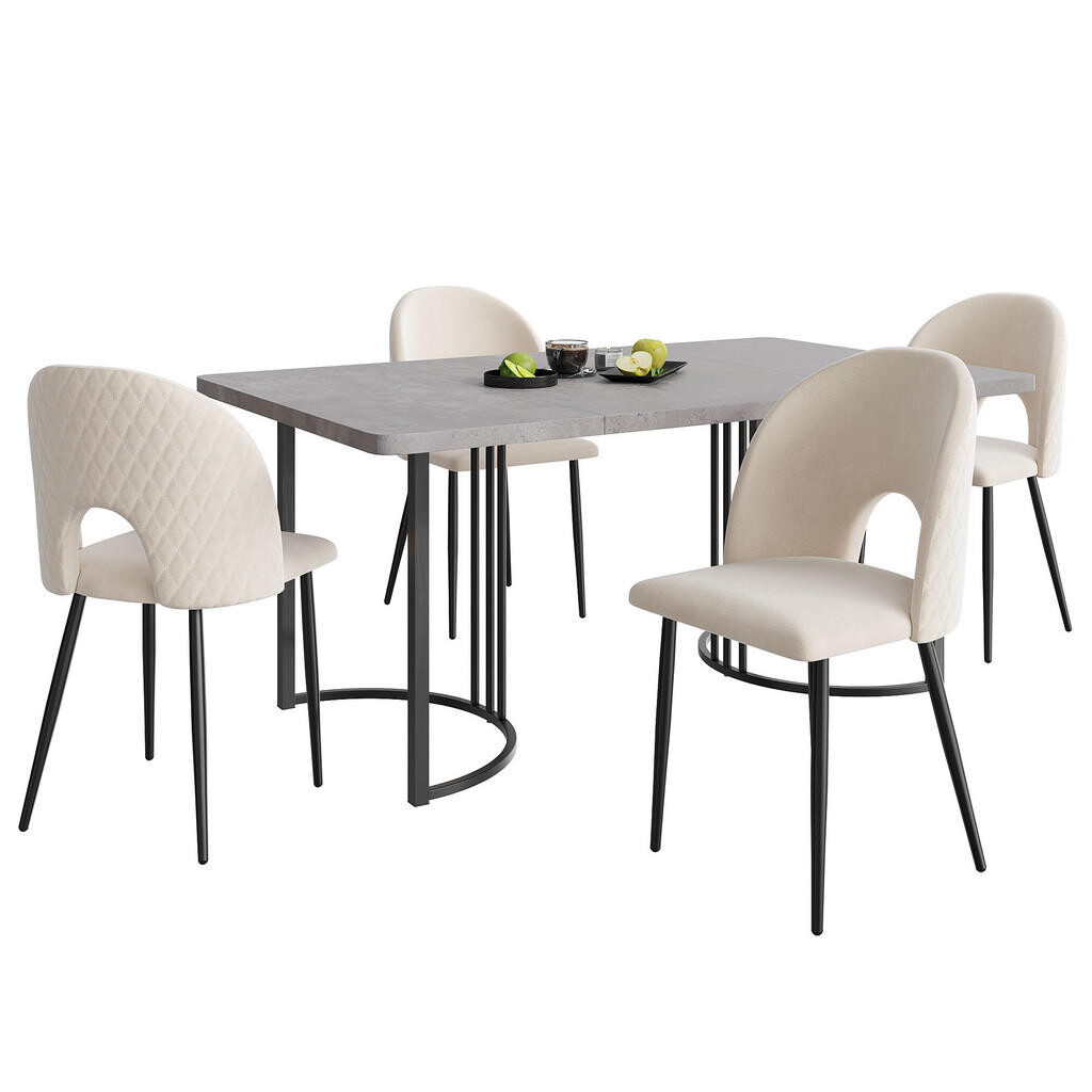 FLIEKS JÍDELNÍ SET MDF 4 Židle Šedý Béžový 140x80cm