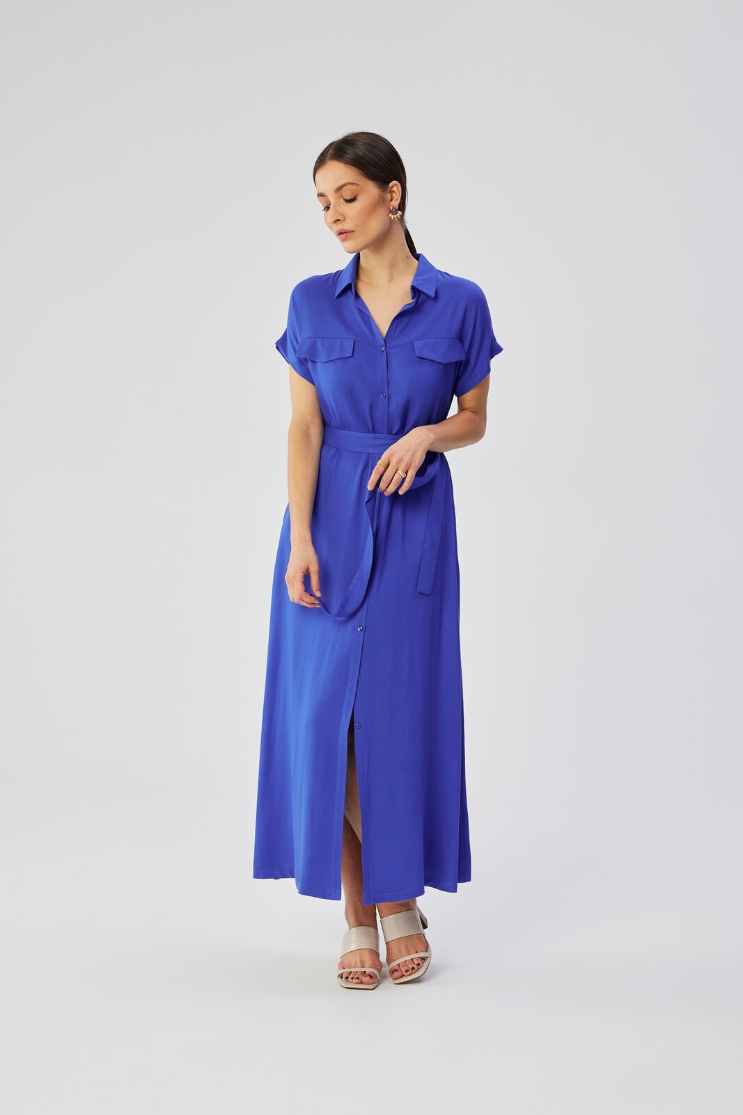 Stylove Woman's Viscose maxi shirt dress - blue