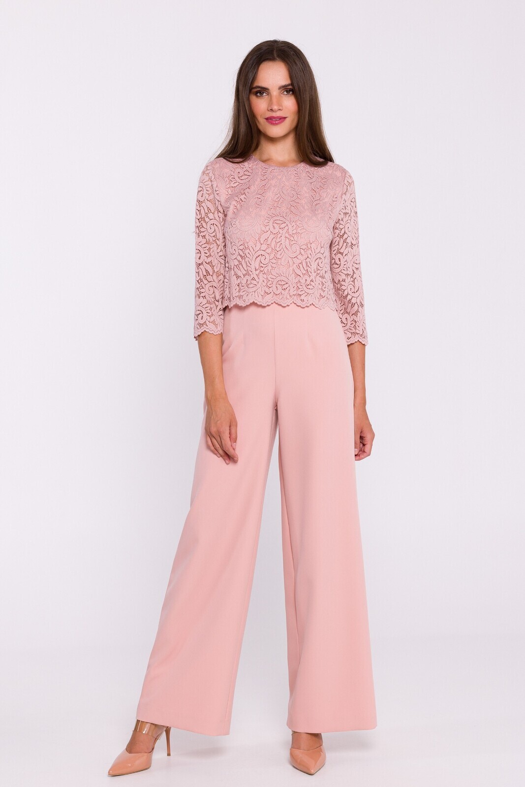 Stylove Woman's Lace detail jumpsuit - powder