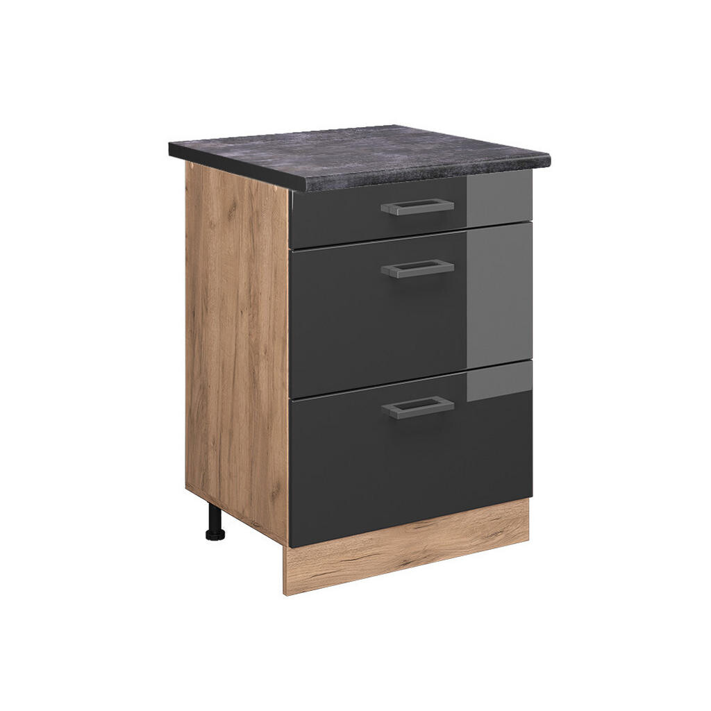 Vicco SPODNÍ SKŘÍŇKA KUCHYŇSKÉ LINKY R-Line Antracitový vysoký lesk 60 cm se zásuvkami, PD Antracit