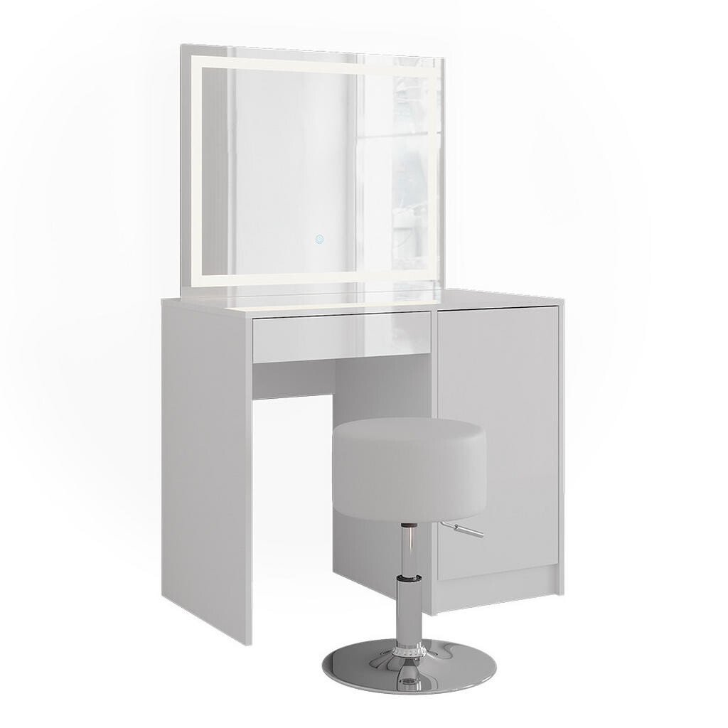 Vicco TOALETNÍ STOLEK Sherry Bílá/bílý vysoký lesk 89.8 cm s LED zrcadlem a stoličkou