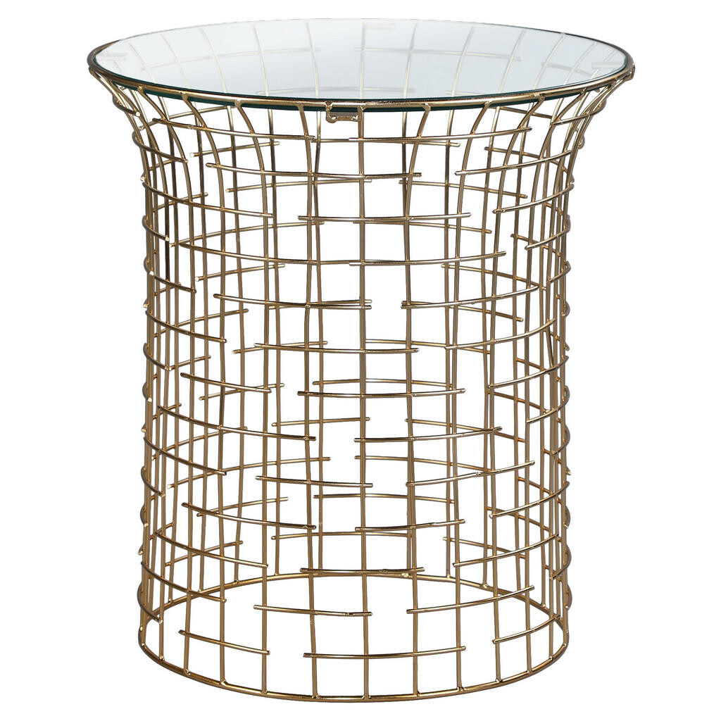 WOMO-DESIGN ODKLÁDACÍ STOLEK kulatý Ø40x45 cm s železnou konstrukcí ve zlaté barvě a skleněnou deskou