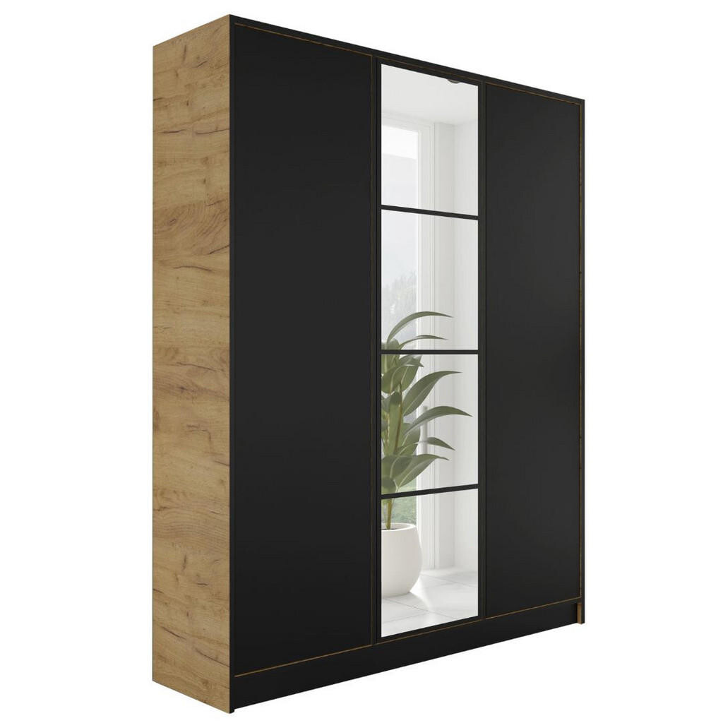Kier Furniture ŠATNÍ SKŘÍŇ EDEN 3D v4 - 156,4x205x39 cm - Dub Craft, Černá