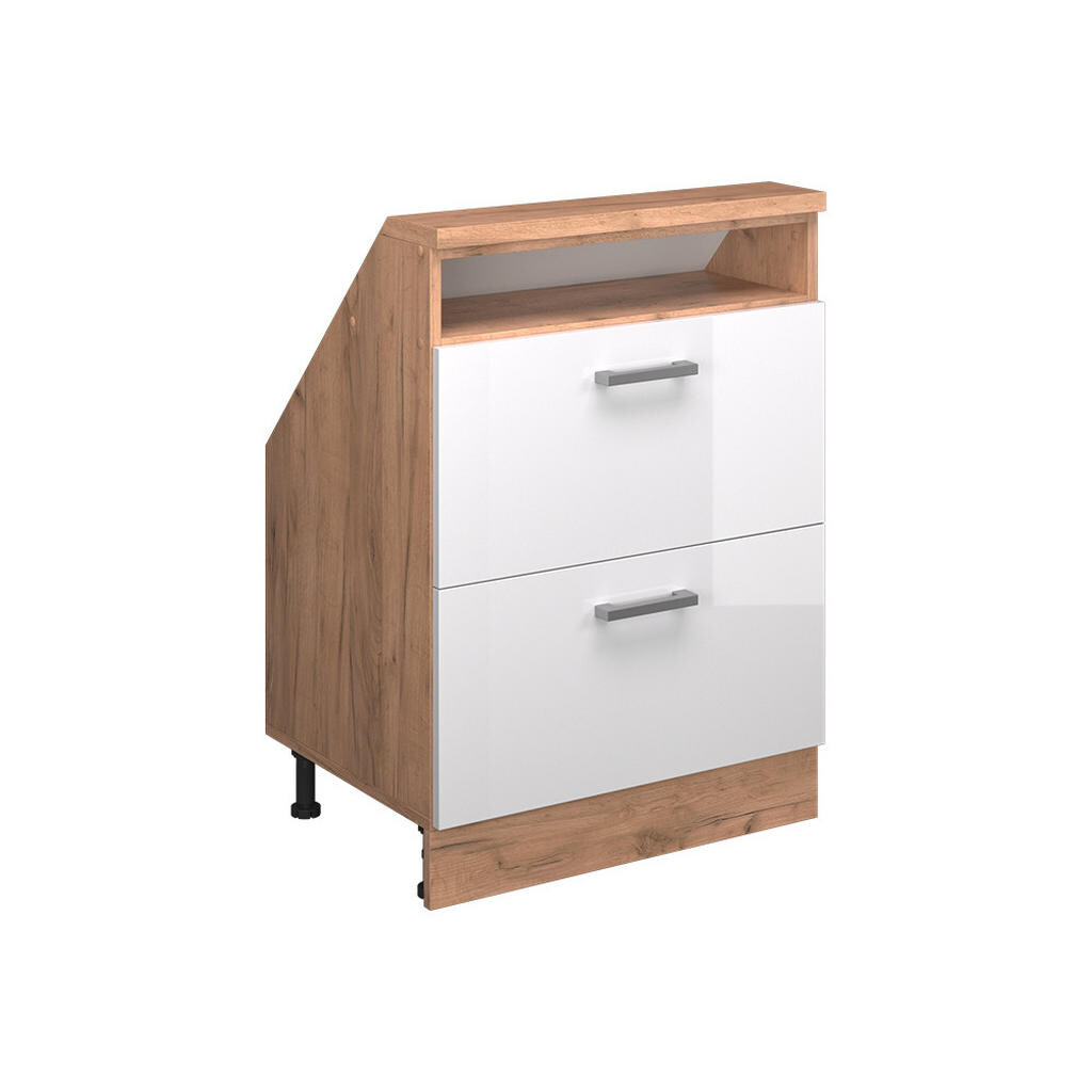 Vicco KUCHYŇSKÁ SKŘÍŇKA POD ŠIKMOU STŘECHU R-Line Bílá vysoký lesk 60 cm se 2 zásuvkami