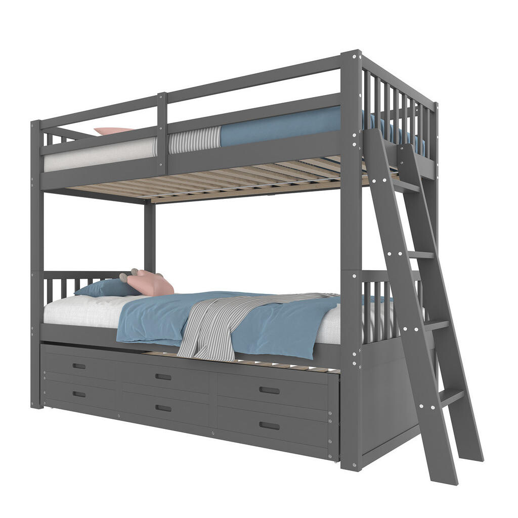 OKWISH DĚTSKÁ palanda 90/200 cm šedá se 3 zásuvkami a výsuvnou přistýlkou