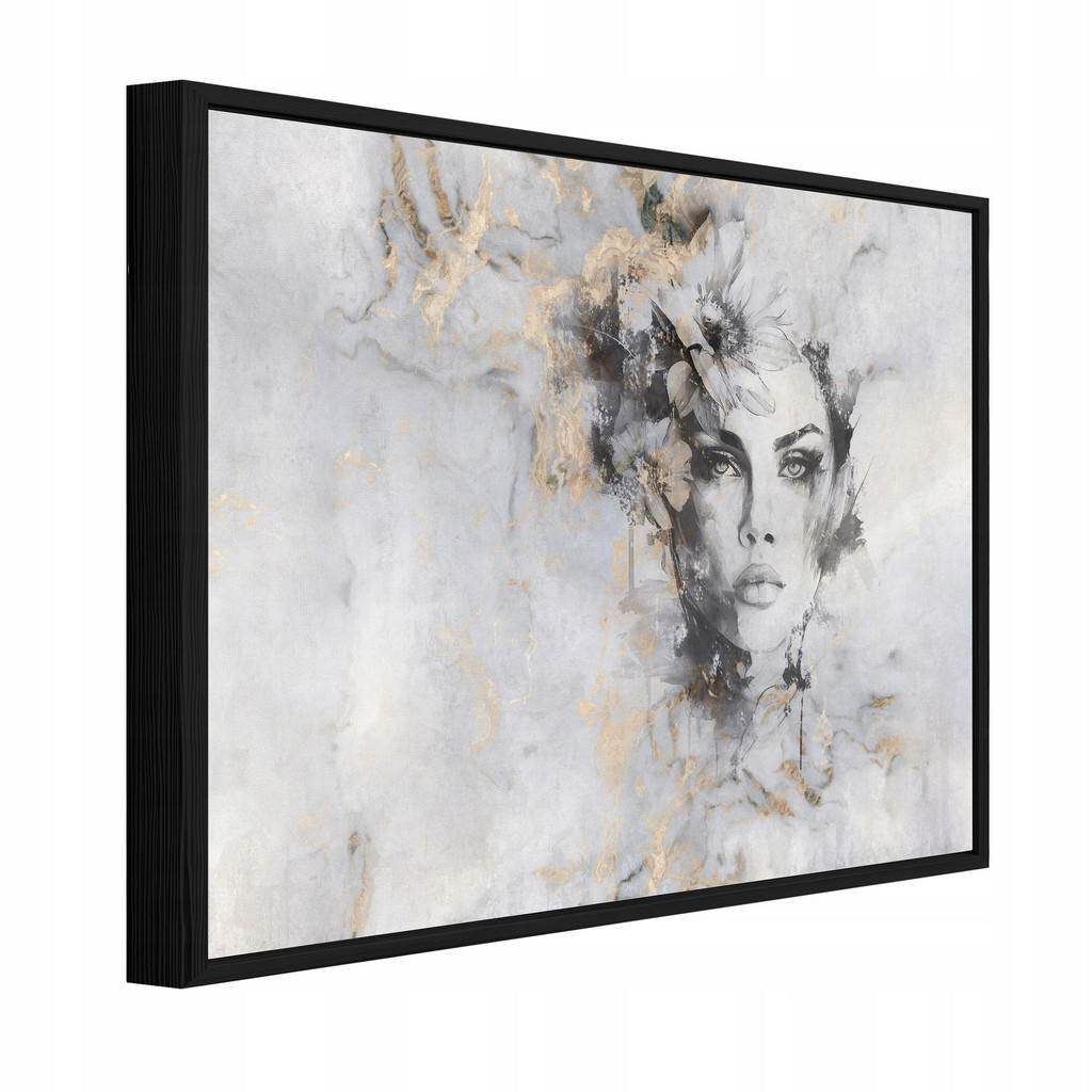 Wallarena ZARÁMOVANÝ obraz ženy v betonově béžové barvě 120x80 cm