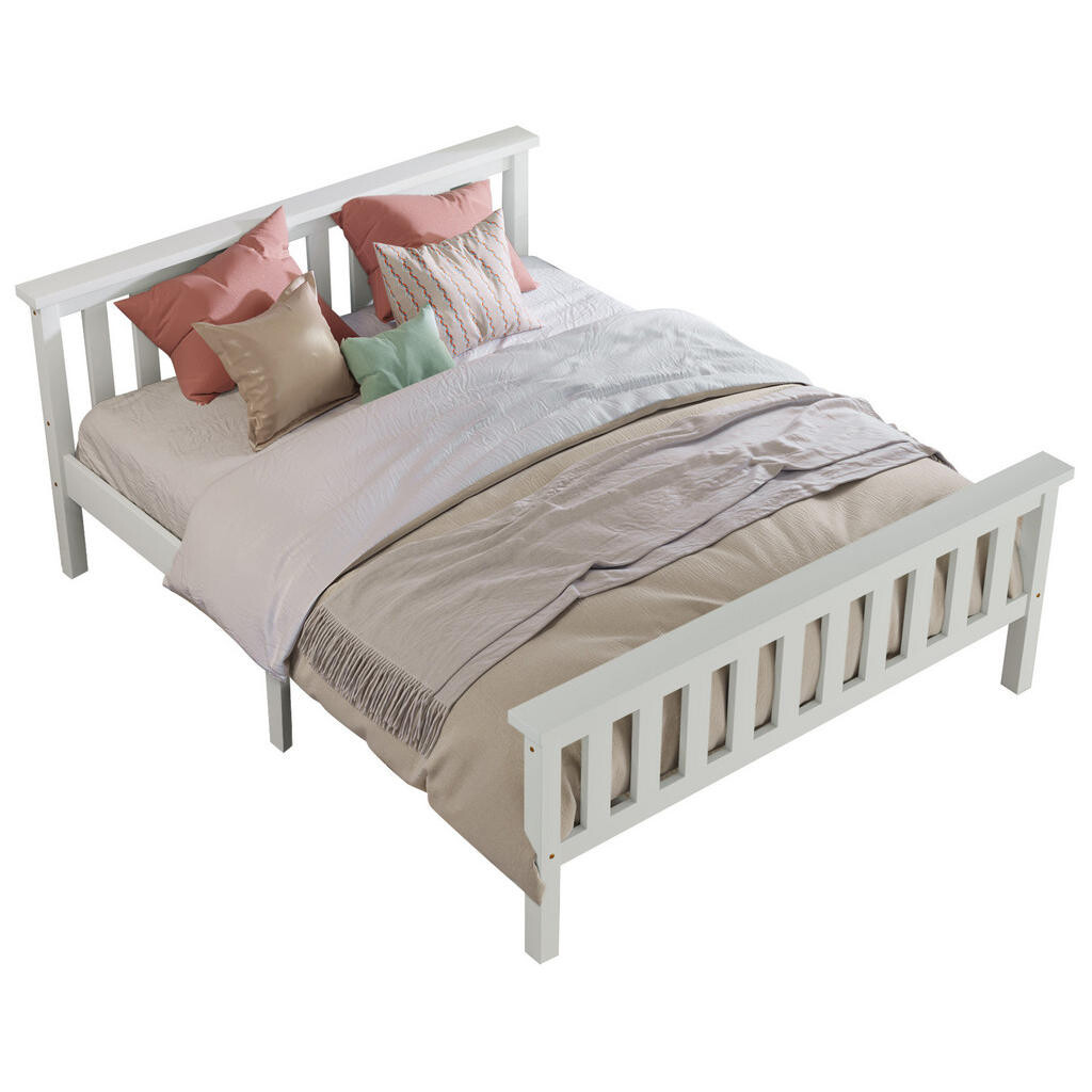OKWISH DVOULŮŽKO 140/200 cm bílé z masivního dřeva s lamelovým roštem