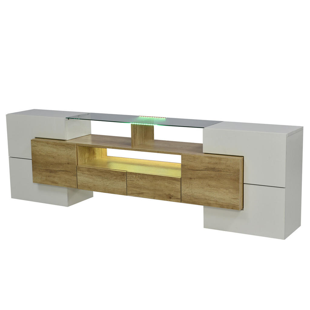 Redom TV stolek 200/35/60 cm s LED osvětlením, velkým úložným prostorem a lesklým povrchem, Přírodní