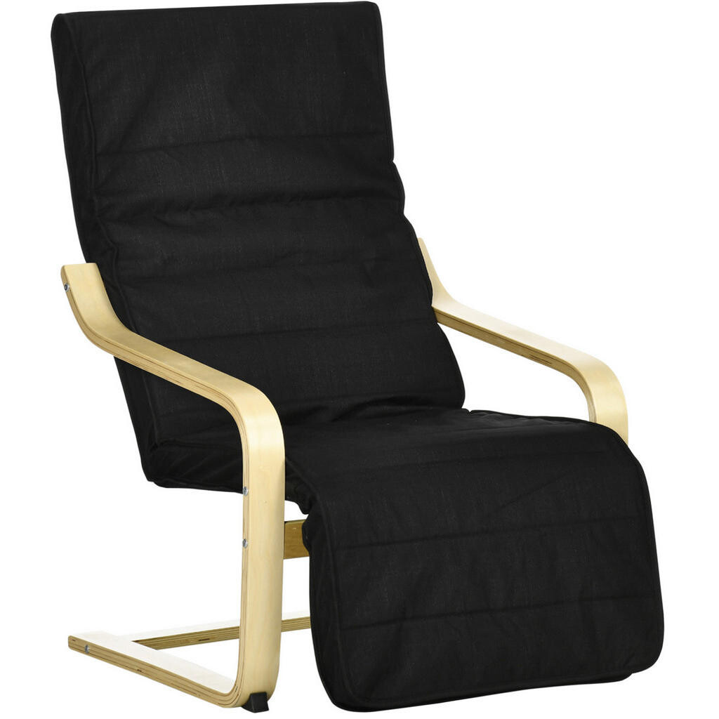 OKWISH RELAXAČNÍ křeslo 66,5/94/100 cm černé z březového dřeva a polyesteru s nastavitelnou podnožkou