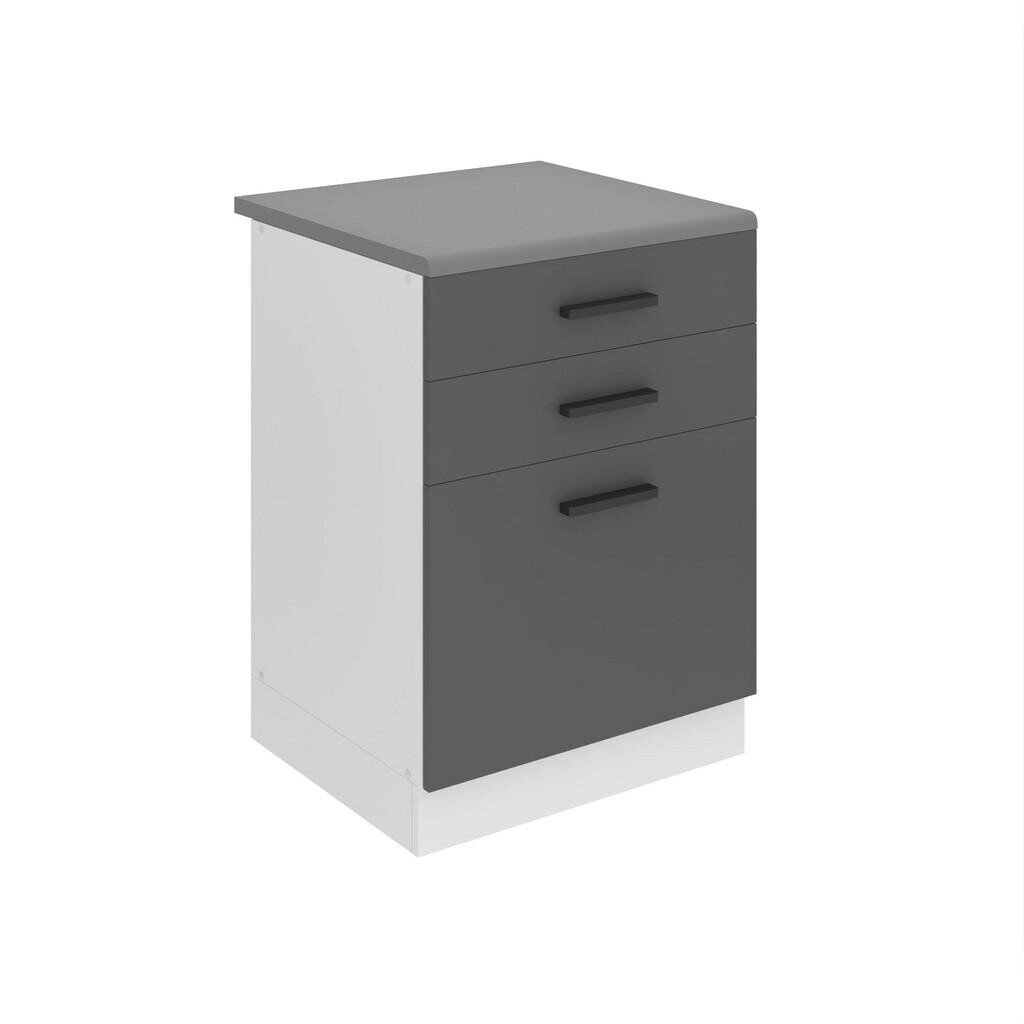 B BELINI GROUP KUCHYŇSKÁ SPODNÍ SKŘÍŇKA 60 cm SDSZ, s pracovní deskou, se zásuvkami, Stříbrná matná