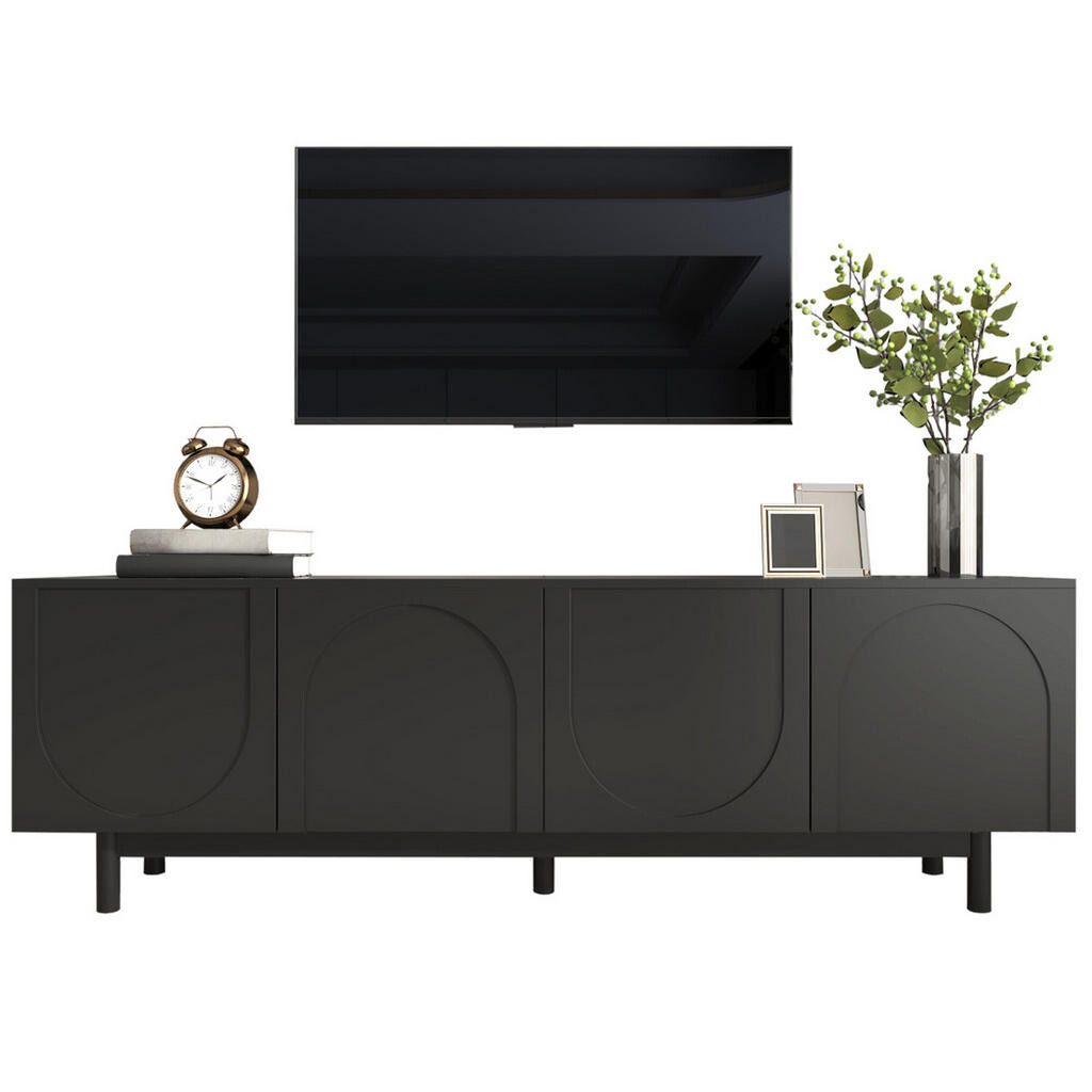 OKWISH TV stolek 175/38/56 cm černý z MDF a dřevotřísky s push-to-open a nastavitelnými policemi