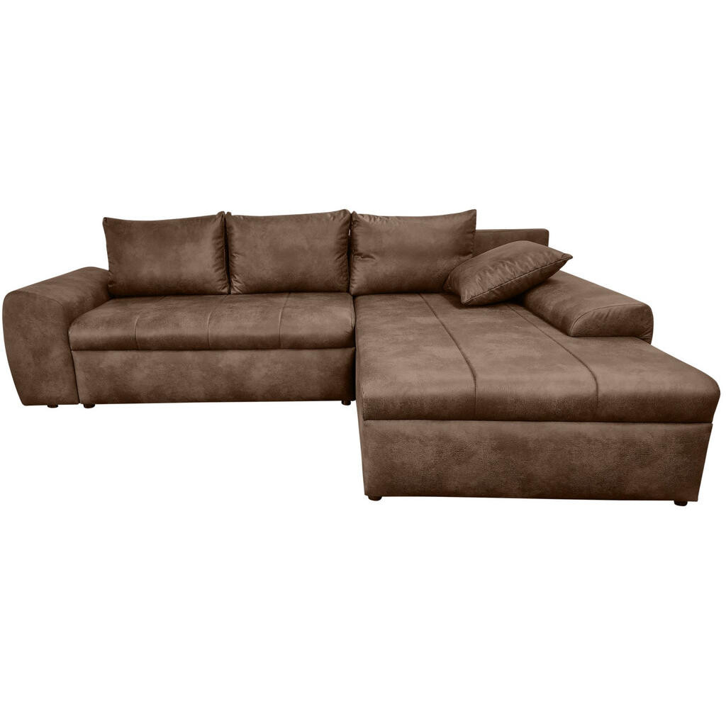 luma-home ROHOVÁ POHOVKA s funkcí rozkládání, úložným prostorem, otomanem vpravo, Š266/H186/V90 cm, mikrovlákno s koženým vzhledem, vintage hnědá / 18