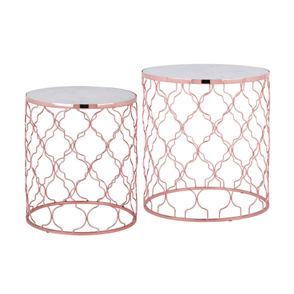 WOMO-DESIGN SADA 2 KUSŮ KULATÝCH POMŮCŮ Ø40/Ø45 cm, BÍLÝ MÁRMOR/MĚĎ