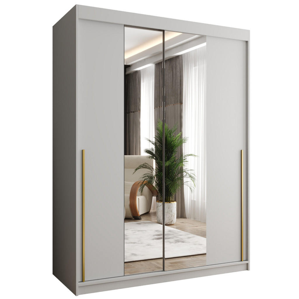 Home Collective SKŘÍŇ S POSUVNÝMI DVEŘMI se zrcadlem, šířka 150 cm, bílá se zlatým úchytem