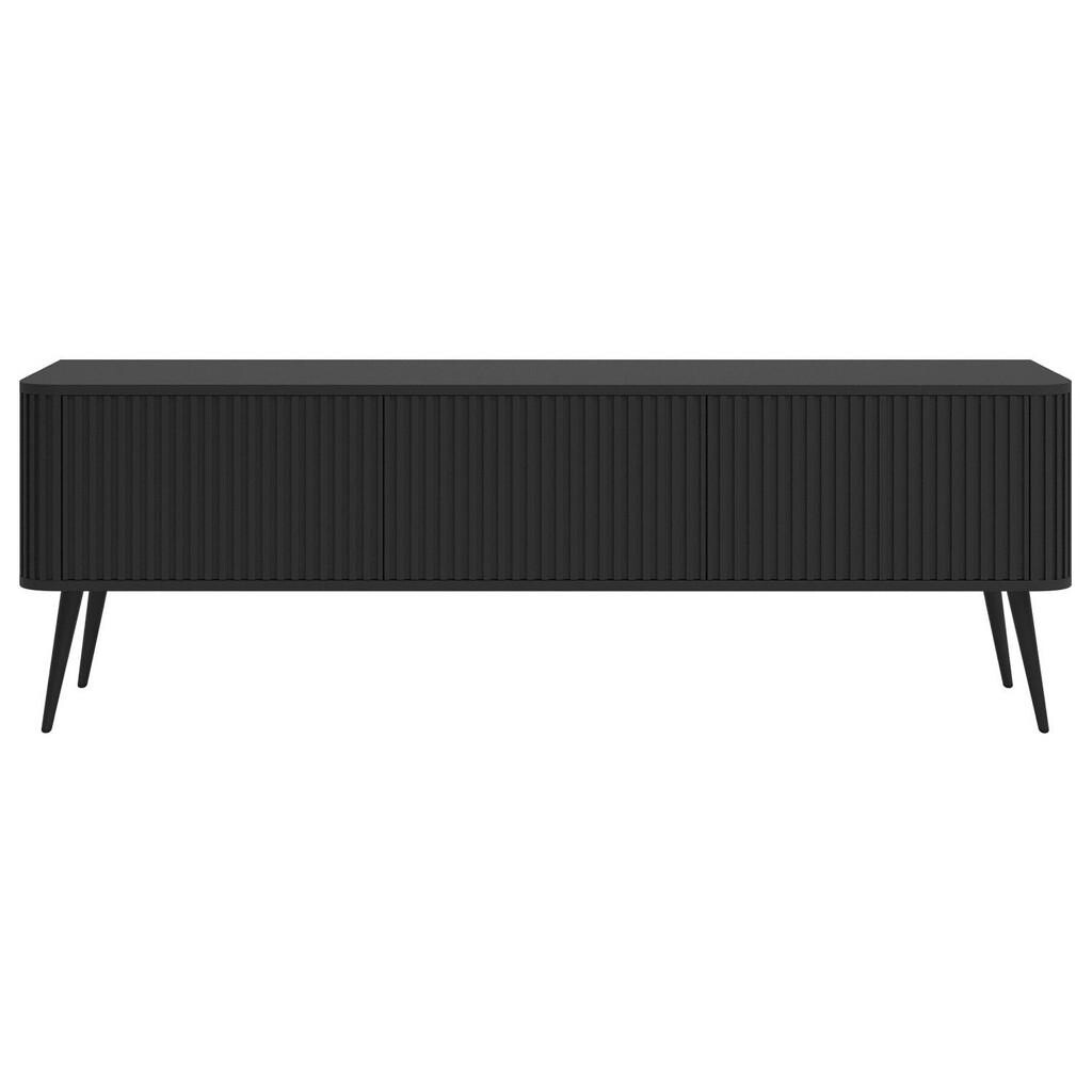 Selsey TV stolek Ovarlo černý s drážkovanými čely 3dveřový 163/49/38 cm