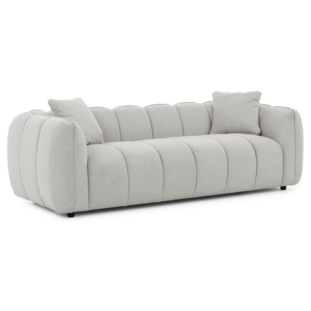 S-Style TŘÍMÍSTNÁ POHOVKA Nubira v hluboce prošívaném designu Bubble z měkké strukturované látky ve světle šedé barvě s moderním vzhledem