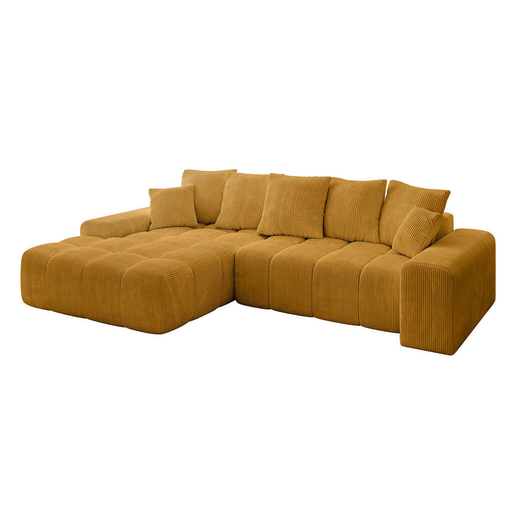 ALTDECOR ROHOVÁ SEDACÍ SOUPRAVA s otomanem vlevo ENSI-L – 267 × 164 × 69 cm, curry žlutá
