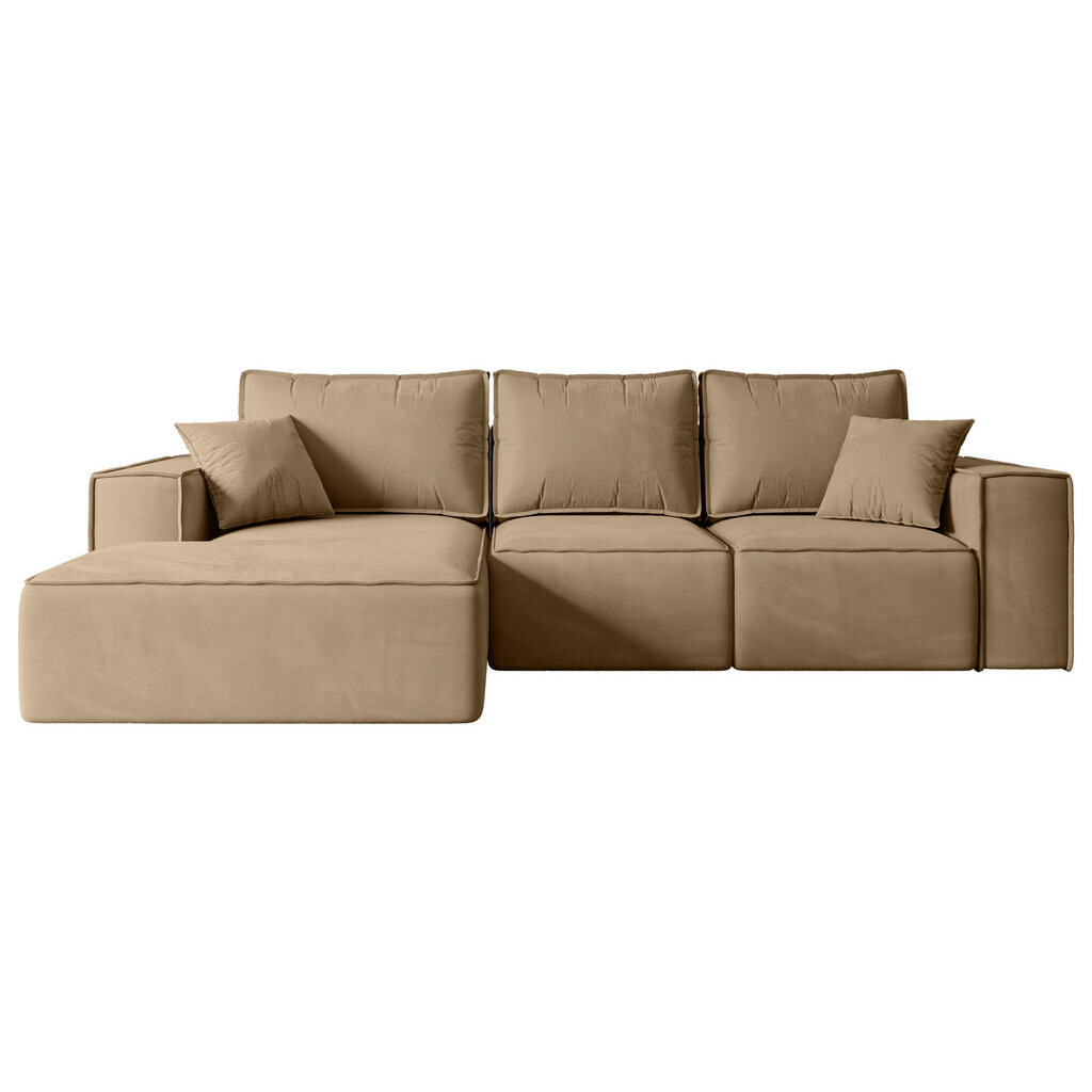 ALTDECOR ROHOVÁ SEDACÍ SOUPRAVA s funkcí lůžka a úložným prostorem SERRA-L-S – 266 × 161 × 87 cm, béžový velur