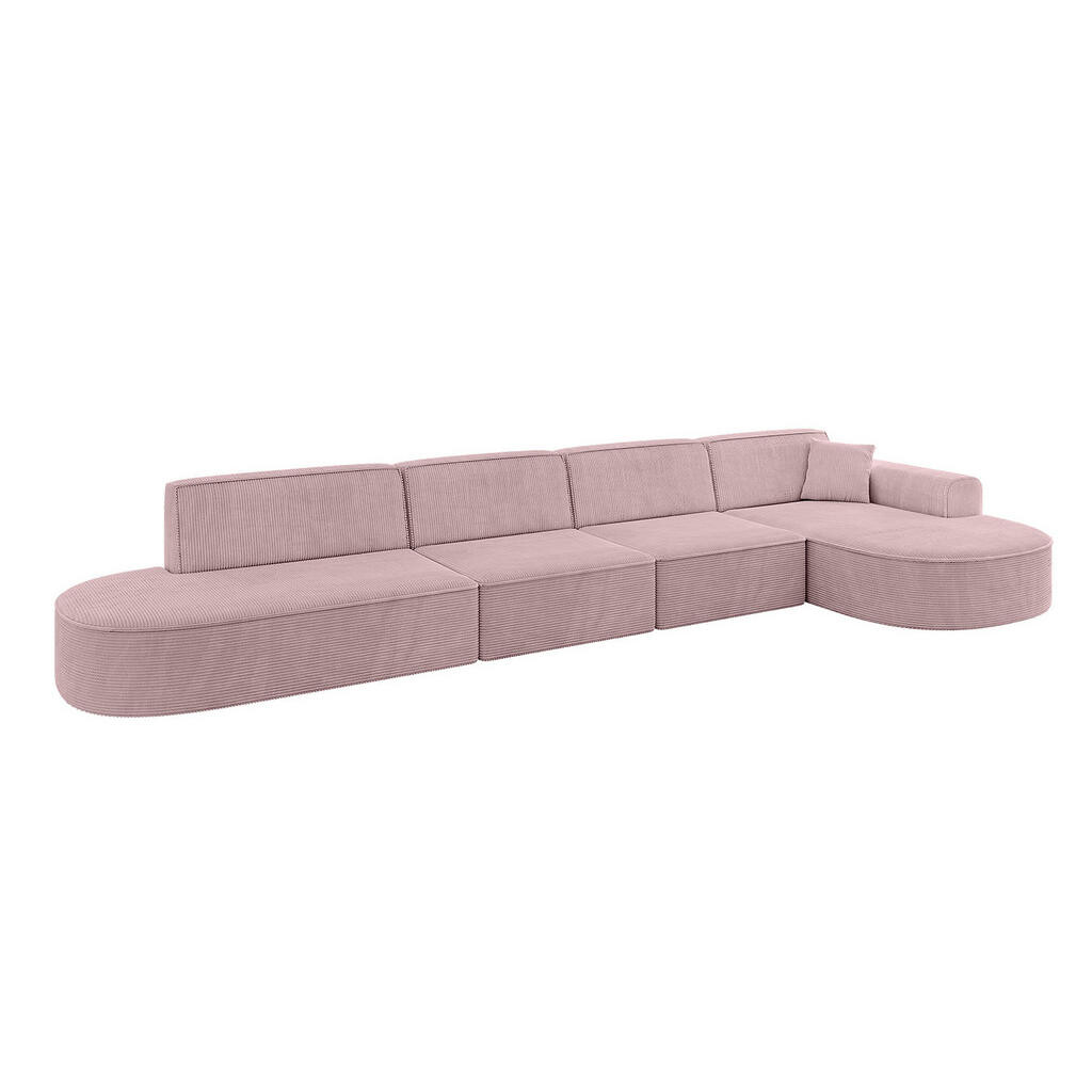ALTDECOR ROHOVÁ SEDACÍ SOUPRAVA s otomanem vpravo MARI-L3 – 413 × 171 × 79 cm, růžový manšestr