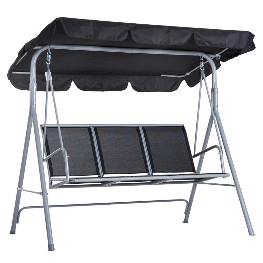 OKWISH ZAHRADNÍ houpačka 171/108/154 cm šedá z kovu se stříškou pro 3 osoby