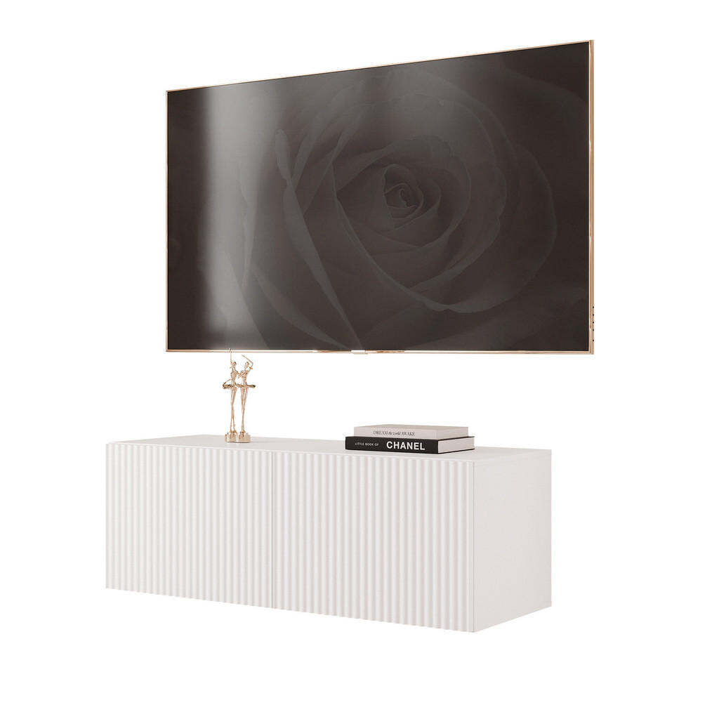 Idohome ZÁVĚSNÁ RTV skříňka ANGEL RÝHOVANÁ 100 cm s LED osvětlením BÍLÁ