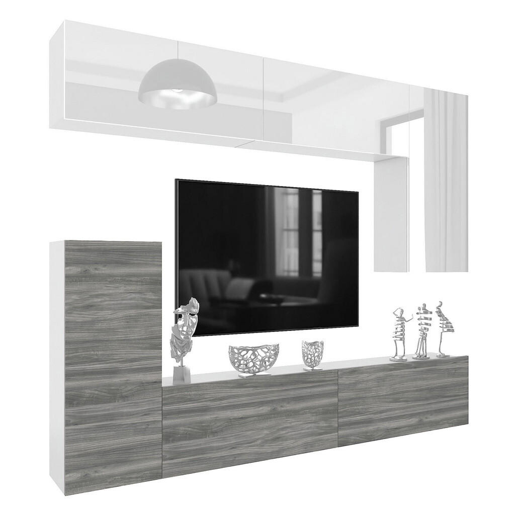 B BELINI GROUP OBÝVACÍ STĚNA Milano 8, Bílá lesklá / Šedá matná, 250 cm, Bezúchytková